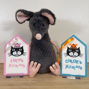 Jellycat signs 15cm examples with Laclan Sad Rat for scale
