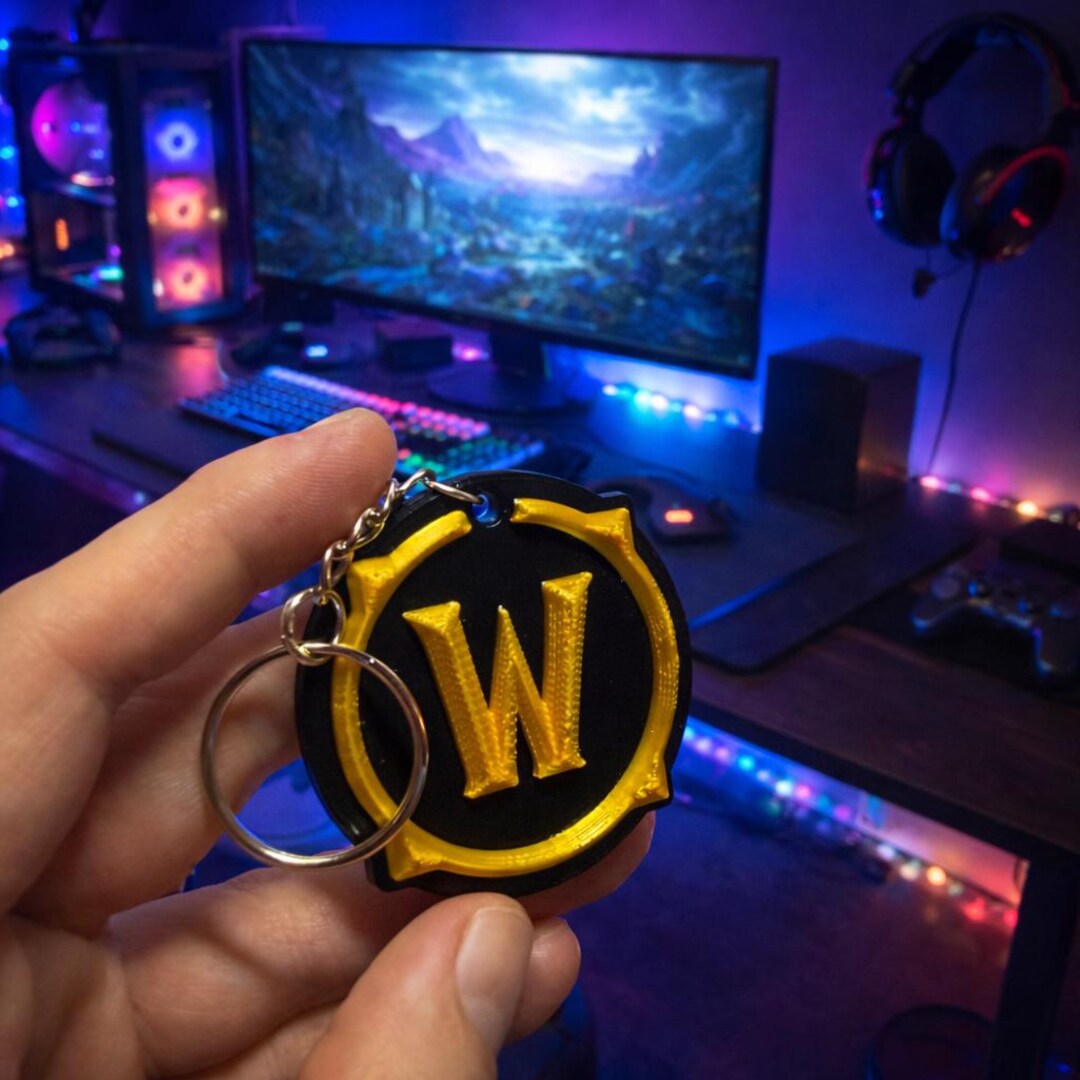Wow Authenticator Keychain World of Warcraft Style Keyring - Bag Charm, 3D Printed Wow Logo ...