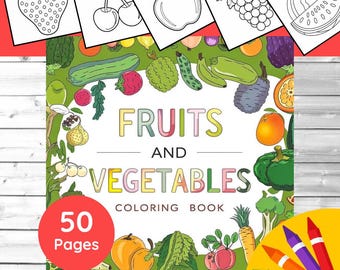 Fruit & Vegetable Coloring Book for Kids: 50 Printable Pages (PDF Download A4) Homeschool