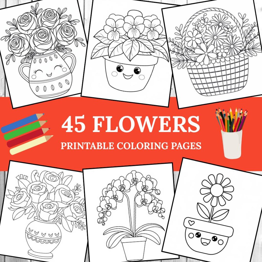 Flowers Coloring Book for Kids: 45 Printable A4 Pages (digital Download ...