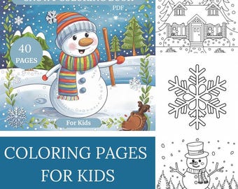 Snowy Winter Coloring Book for Kids: 40 Printable Pages (Digital Download PDF A4)