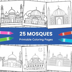 Mosque Coloring Book for Kids: 25 Islamic Art Pages (Digital PDF A4)