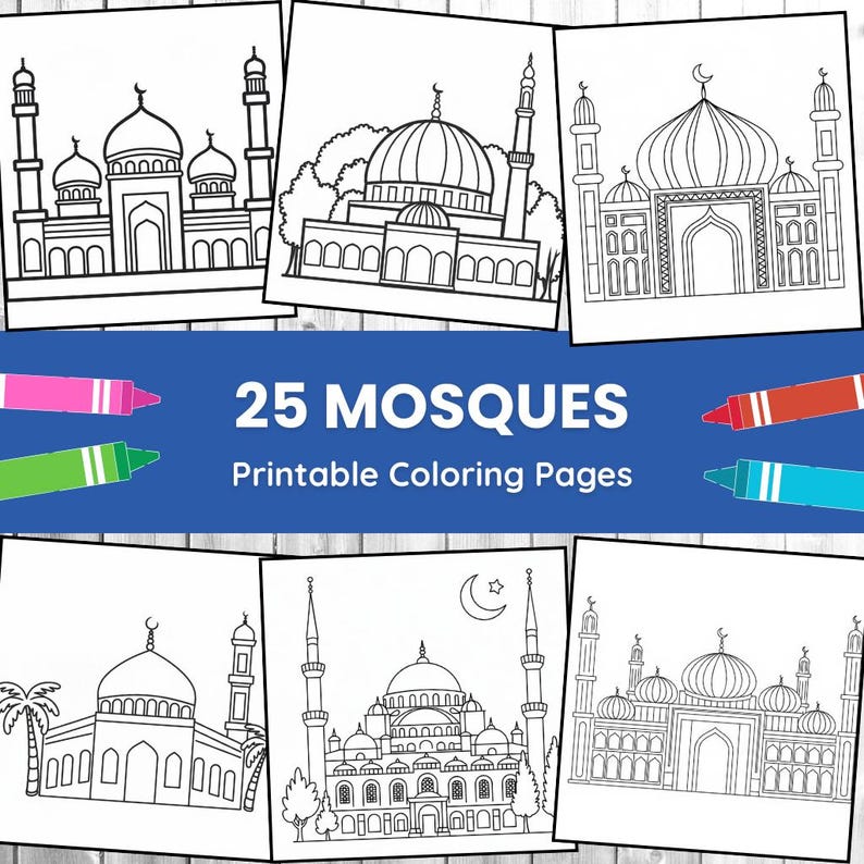 Mosque Colorful Printable Mosque Coloring Book for Kids: 25 Islamic Art Pages (digital PDF A4) - Etsy