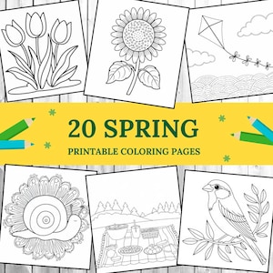 Spring Coloring Book For Kids | 20 Printable Spring Coloring Pages | Easy Coloring Sheets |  Preschool Homeschool Kindergarten Activity PDF