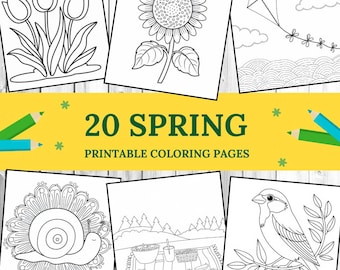 Spring Coloring Book for Kids - 20 Printable Pages - Digital Download PDF A4