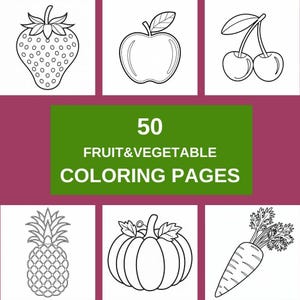 Fruit & Vegetable Coloring Book for Kids: 50 Printable Pages (PDF Download A4) Homeschool