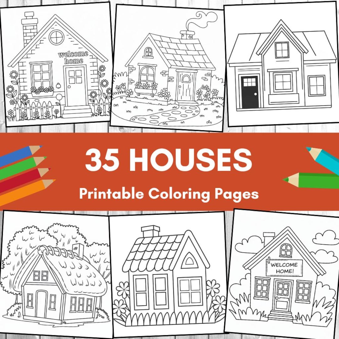 Houses Coloring Book for Kids: 35 Printable Pages (PDF Digital Download ...