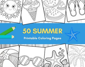 Summer Coloring Book for Kids: 50 Fun Printable Pages (Digital Download PDF A4 Size)