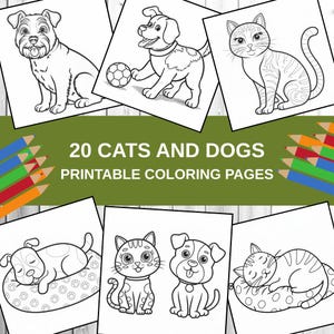 Cats and Dogs Coloring Book for Kids | 20 Printable Pages | Preschool Activity | Pets Coloring Sheets for Children | Digital Download PDF A4