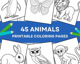 Animals Coloring Book: 45 Printable Pages for Kids (PDF)