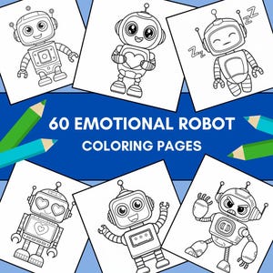Roboter Malbuch | 60 Gefühle und Emotionen Seiten (Digitaler Download)
