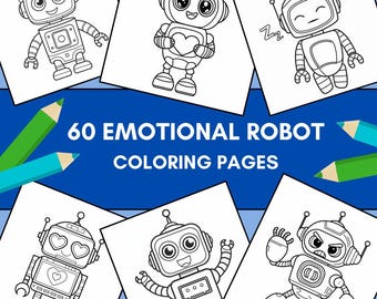 Libro para colorear de robots / 60 páginas sobre sentimientos y emociones (Descarga digital)
