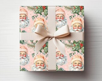 Retro Pink Santa Wrapping Paper Holiday Gift Wrap Santa Gift Wrap Whimsical Christmas Gift Wrap Christmas Wrapping Paper