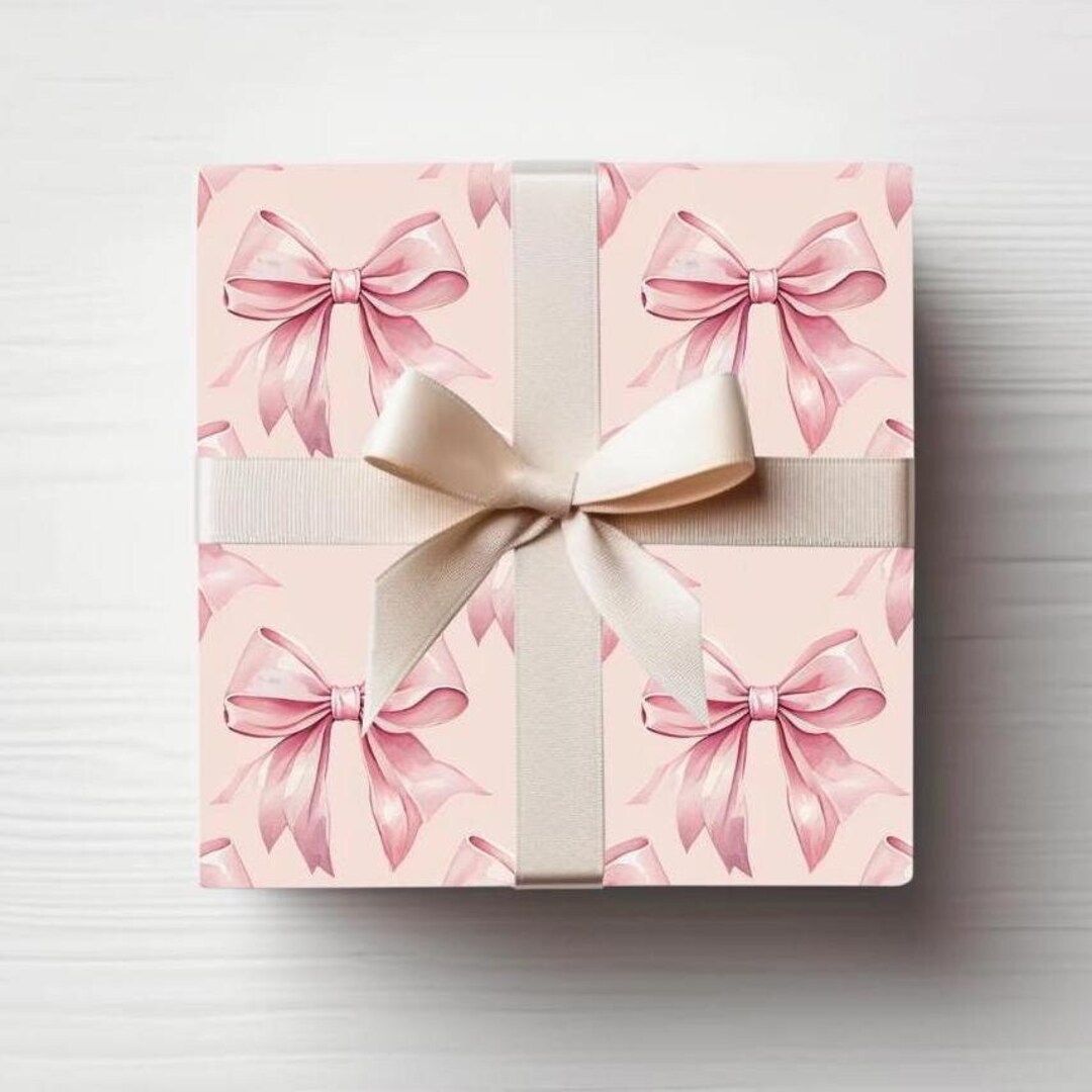 Pink Bow Wrapping Paper Watercolor Coquette Aesthetic Gift Wrap ...