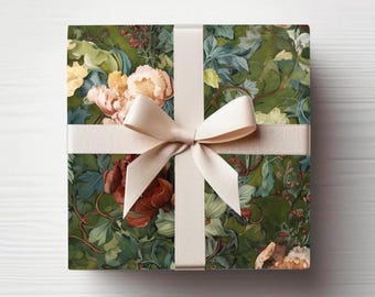 William Morris Inspired Tulips Wrapping Paper: Victorian Botanical Style