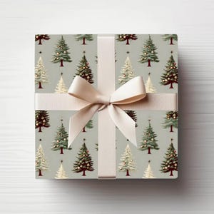 Calming Christmas Trees Wrapping Paper, Elegant Holiday Gift Wrap, Art Nouveau Vintage Christmas, Wrapping Paper Rolls
