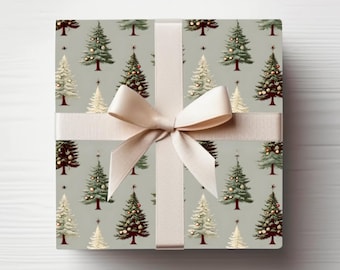 Calming Christmas Trees Wrapping Paper, Elegant Holiday Gift Wrap, Art Nouveau Vintage Christmas, Wrapping Paper Rolls