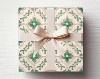 Pink & Green Tiles Gift Wrap: Preppy Geometric Wrapping Paper