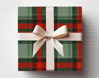 Classic Christmas Tartan Plaid Gift Wrap: Sage, Hunter Green & Red