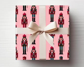 Rosy Pink Nutcracker Wrapping Paper Holiday Gift Wrap Nutcracker Gift Wrap Whimsical Christmas Gift Wrap Christmas Wrapping Paper