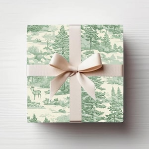 Winter Green Toile de Jouy Wrapping Paper Roll Vintage Style Gift Wrap Roll Holiday Gift Wrap Christmas Wrapping Paper