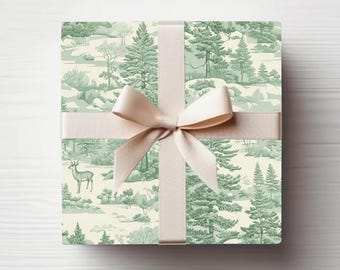 Winter Green Toile de Jouy Gift Wrap: Vintage Holiday Wrapping Paper