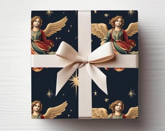 Vintage Christmas Angels Gift Wrap: Navy Blue Holiday Paper