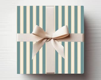 Blue & Yellow Ticking Stripe Wrapping Paper: Coastal Farmhouse Gift Wrap