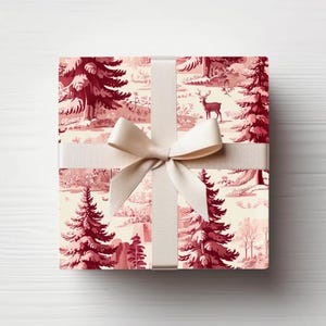 Winter Burgundy Red Toile de Jouy Wrapping Paper Roll Vintage Style Gift Wrap Roll Holiday Gift Wrap Christmas Wrapping Paper