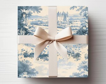 Blue Toile de Jouy Wrapping Paper: French Country Gift Wrap