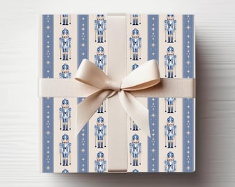 Blue Nutcracker Wrapping Paper, Holiday Gift Wrap, Nutcracker Gift Wrap, Whimsical Christmas Gift Wrap, Christmas Wrapping Paper