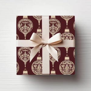 Burgundy Red Ornate Ornaments Wrapping Paper Roll Vintage Style Gift Wrap Roll Holiday Gift Wrap Christmas Wrapping Paper