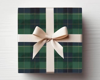 Navy Blue Blackwatch Plaid Wrapping Paper Roll, Holiday Gift Wrap, Ralph Lauren Christmas Wrapping Paper