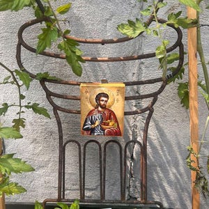 Holy Martyr Phocas the Gardener orthodox Icon. Byzantine art. Handmade religious wall hanging wood plaque.