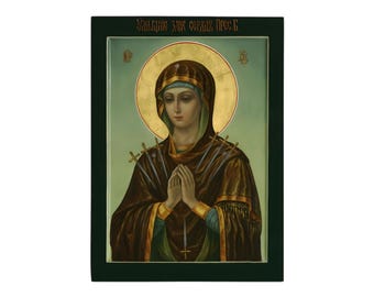 Icono de la Virgen María hecho a mano, Siete Espadas, Ortodoxo ruso, Placa de pared de la Theotokos