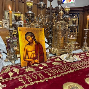 Icona di Gesù Cristo Sposo: targa in legno bizantino realizzata a mano.