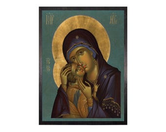 Icono de la Virgen María: Theotokos, placa de madera hecha a mano de la Iglesia Ortodoxa Griega