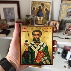 Handgemaakt Saint Patrick-orthodox icoon, Byzantijnse kunsthouten plaquette