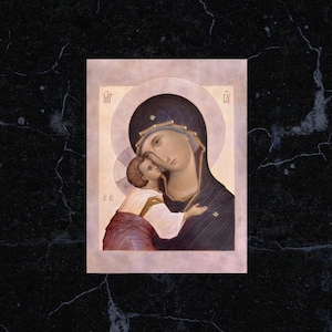 Virgin Mary icon Theotokos, Greek Christian Orthodox Icon, Mother of God Byzantine art, Panagia handmade wall hanging wood plaque.