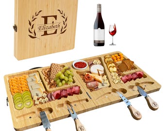 Bamboo Folding Charcuterie Board with Knive Set - Expandable Cheese Board, Custom Party Platter for Housewarming, Wedding, Mothers Day Gift