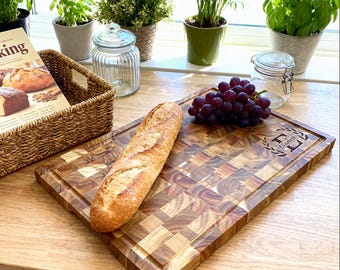 Personalized Double-Sided Acacia Wood Cutting Board,Custom Reversible Butcher Block End Grain, Housewarming,Christmas Gift