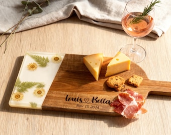 Gepersonaliseerde gedroogde bloem hars charcuterieplank, snijplank, kerstcadeau voor familie, bruiloft, verjaardag, housewarmingcadeau
