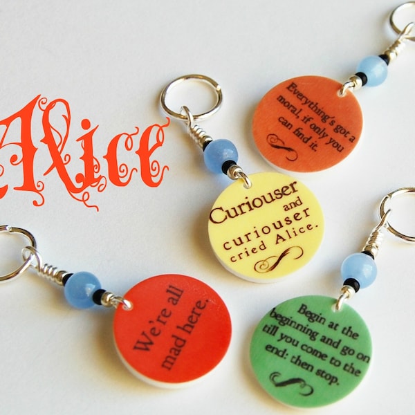 Alice In Wonderland Quote Charm Stitch Markers (set of 4)