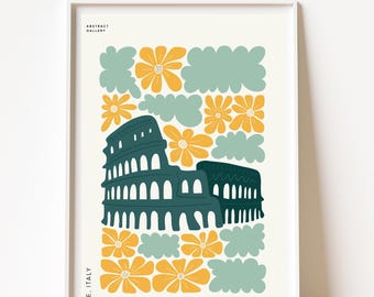 Pôster do Coliseu de Roma, Impressão Abstrata de Viagem à Itália, Arte de Parede com Arquitetura de Roma (Download Digital)