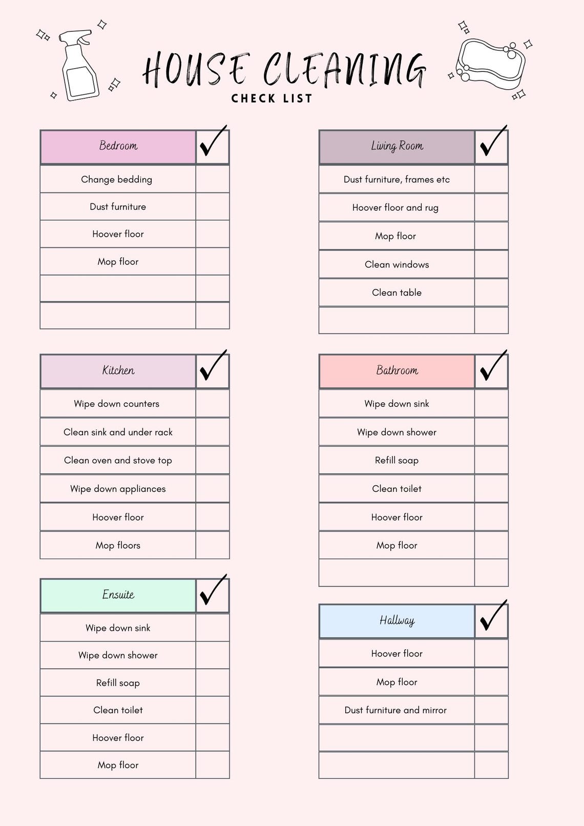 House Cleaning Checklist | A4 Checklist | - Etsy Canada