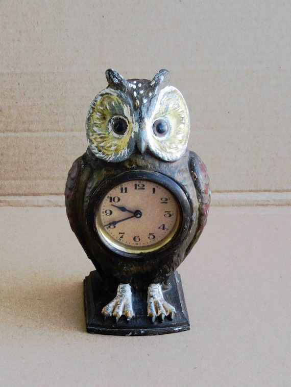 Reloj de búho de metal vintage, de hierro pintado (u otro metal