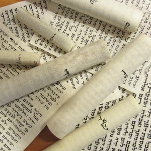 ONE used scroll (parchment) for mezuzah 13 cm long.