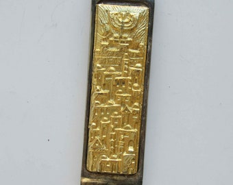 Ein sehr schwerer Vintage Metall Mezuzah Koffer, Judaica made in Israel !! Silber und Gold beschichtet.