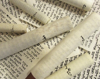 ONE used scroll (parchment) for mezuzah 10 cm long. free shipping to many countries!!