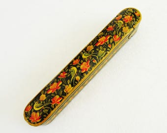 A Persian Qalamdan, Lacquered & Painted Paper Mache Pen Case / Holder. Shipping from Jerusalem.